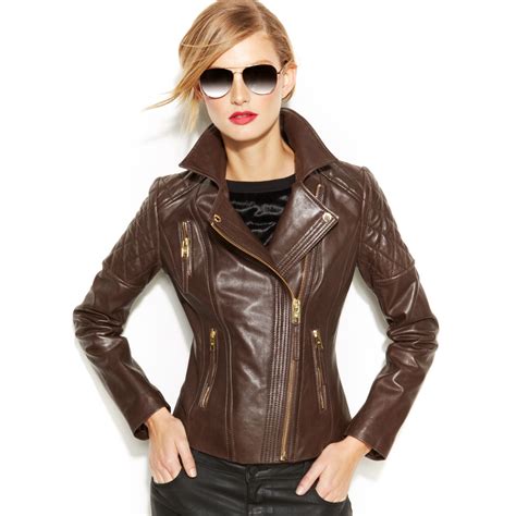 kors michael kors leather jacket|Michael Kors leather motorcycle jacket.